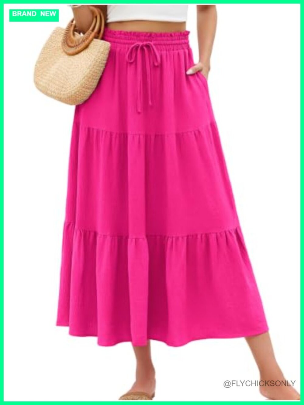 Women's Flowy Tiered Ruffle Maxi Skirt with Pockets